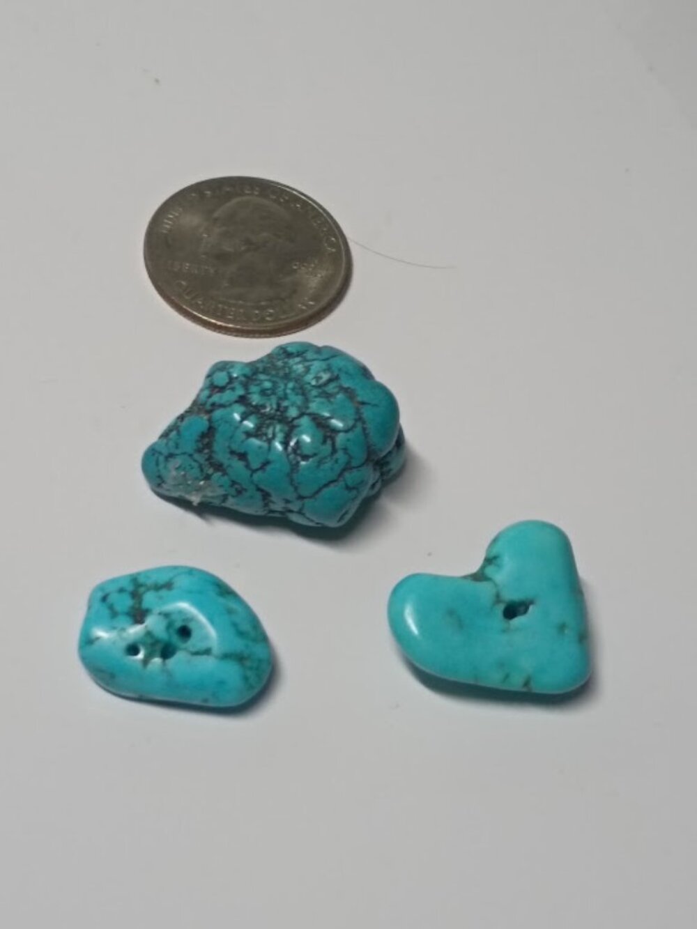 3 Natural Turquoise Stones Lot 141.70ct, Two with Holes
